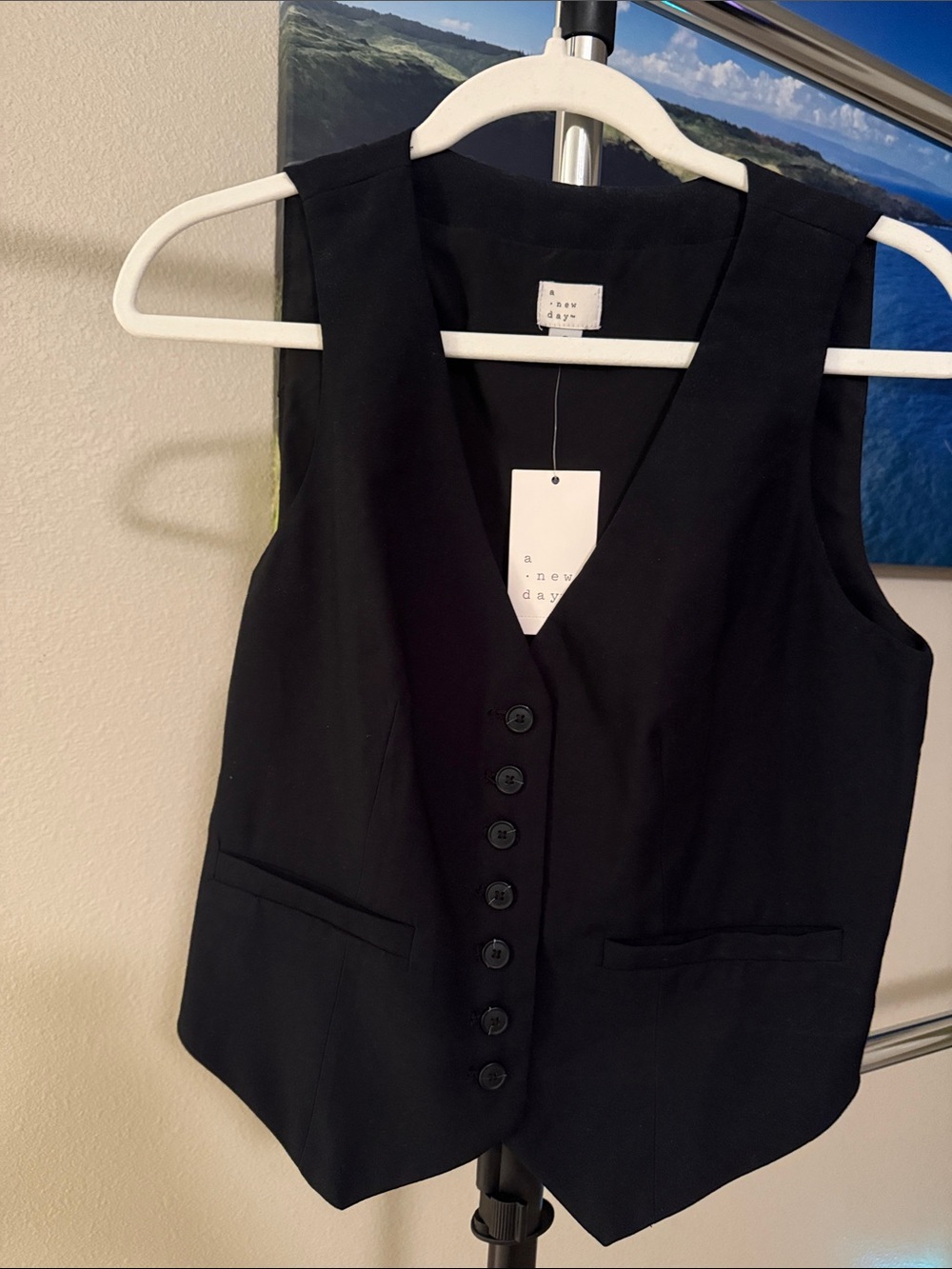 a new day Black Sleeveless Button Vest